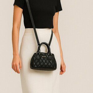 Vera Bradley Black Quilted Leather Mini Bag Crossbody Top Handle Chic Everyday